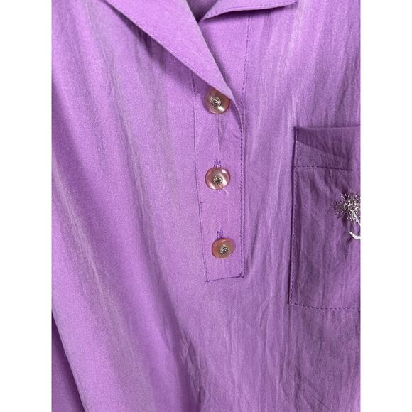 80s purple collared blouse top windbreaker sweatshirt material Large retro - Picture 2 of 8